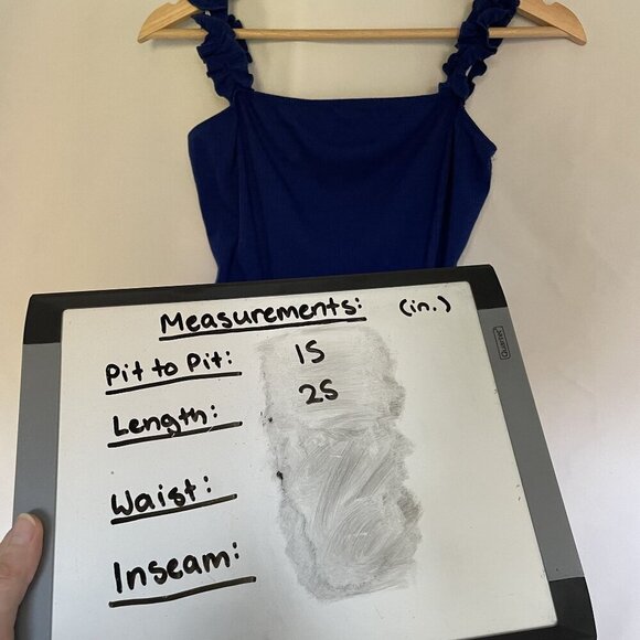 Saints 21 Ribbed Blue Sleeveless Bodysuit With Ruffle Straps women's size small - Picture 5 of 6